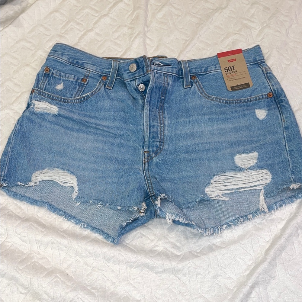 Levi's Classic Blue Ripped Jean Shorts